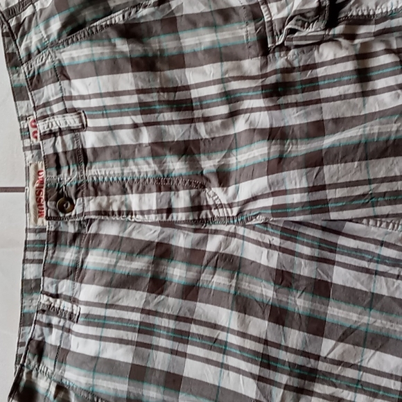 Mossimo Supply Co Men's Cargo Shorts Plaid Brown n Cream w Mint Stripe SZ 38 - Picture 3 of 16